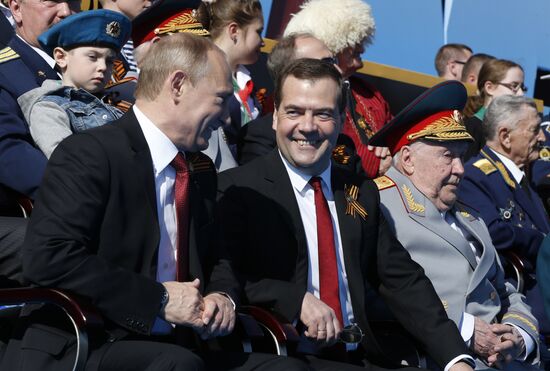 Vladimir Putin and Dmitry Medvedev at Victory Day parade on Red Square
