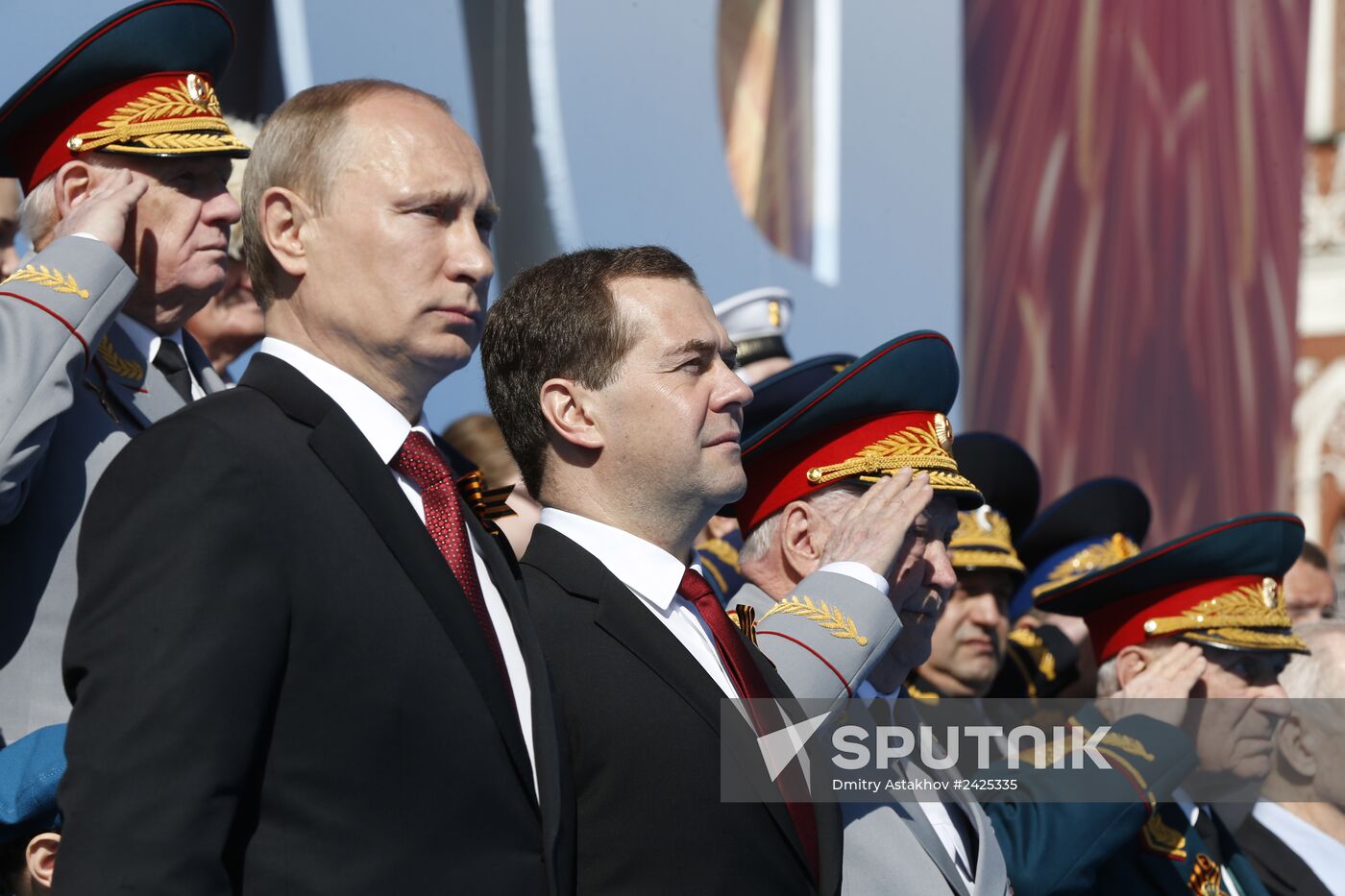 Vladimir Putin and Dmitry Medvedev at Victory Day parade on Red Square