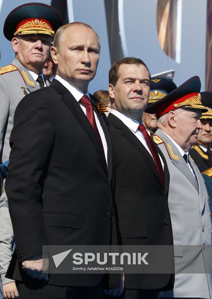 Vladimir Putin and Dmitry Medvedev at Victory Day parade on Red Square