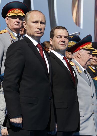 Vladimir Putin and Dmitry Medvedev at Victory Day parade on Red Square