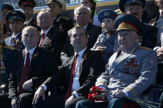 Vladimir Putin and Dmitry Medvedev at Victory Day parade on Red Square