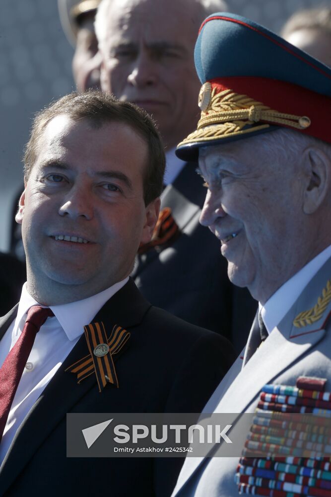 Vladimir Putin and Dmitry Medvedev at Victory Day parade on Red Square