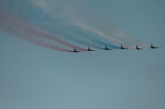Vladimir Putin and Dmitry Medvedev at Victory Day parade on Red Square