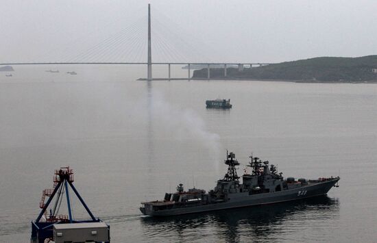 Pacific Fleet warships sail out for upcoming naval exercise