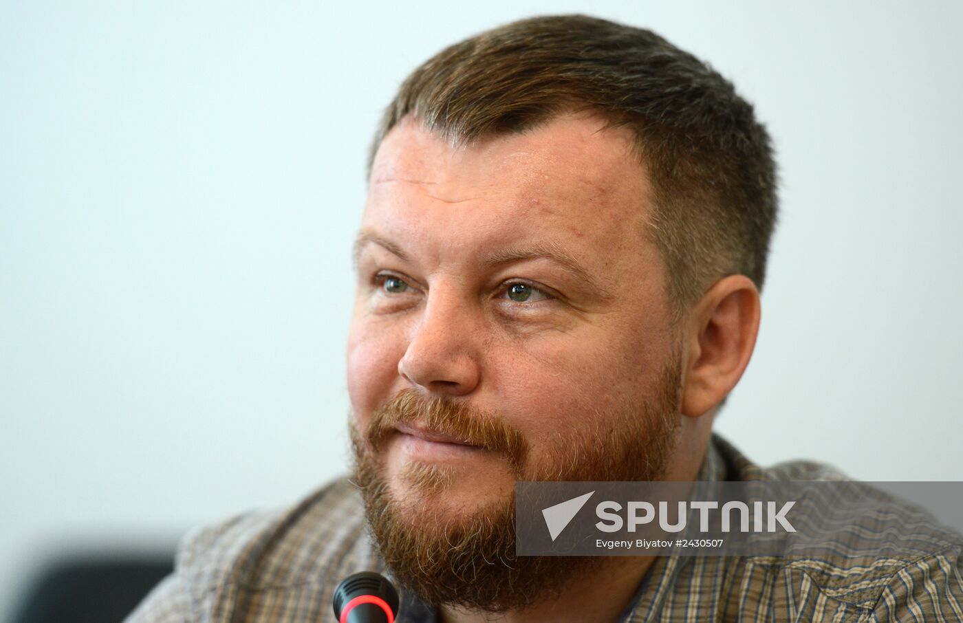 Andrei Purgin, co-chairman of Donetsk People's Republic government, gives news conference