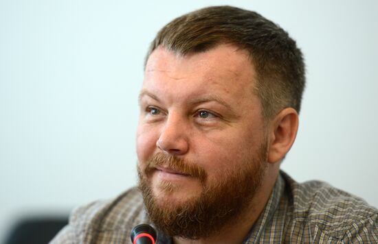 Andrei Purgin, co-chairman of Donetsk People's Republic government, gives news conference