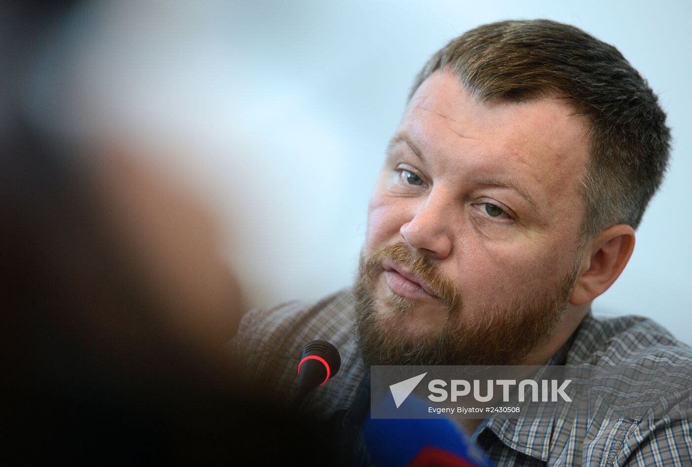Andrei Purgin, co-chairman of Donetsk People's Republic government, gives news conference