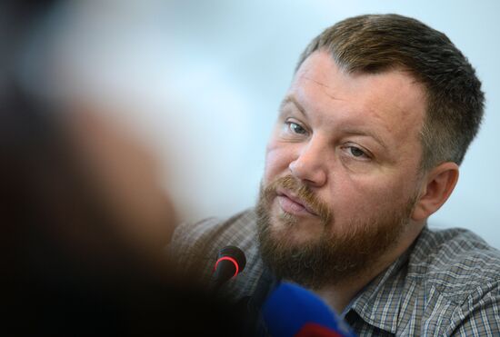 Andrei Purgin, co-chairman of Donetsk People's Republic government, gives news conference
