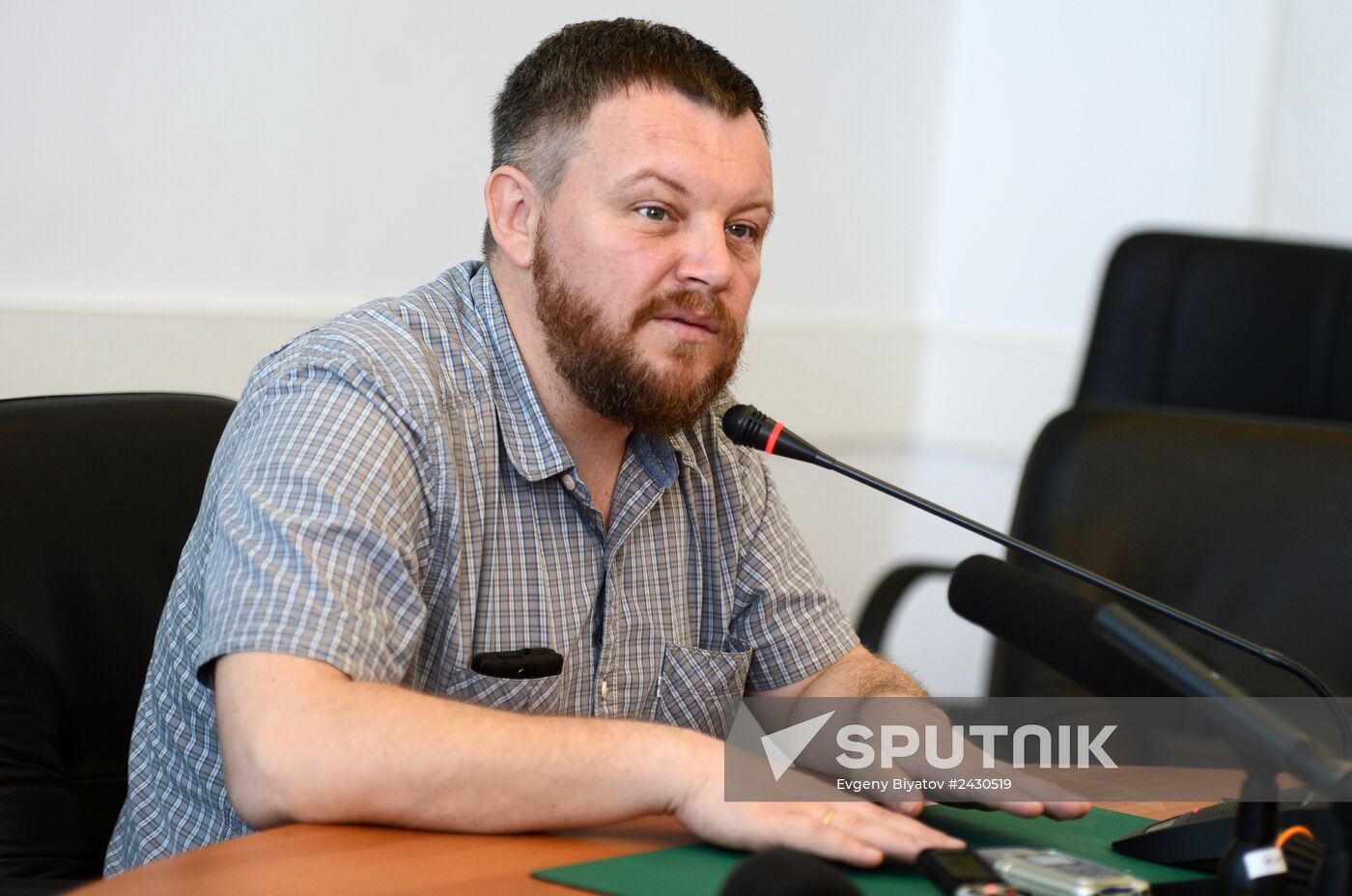 Andrei Purgin, co-chairman of Donetsk People's Republic government, gives news conference