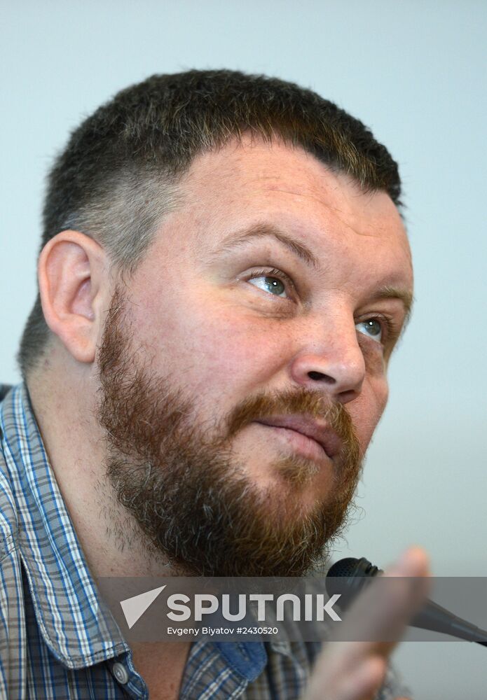 Andrei Purgin, co-chairman of Donetsk People's Republic government, gives news conference