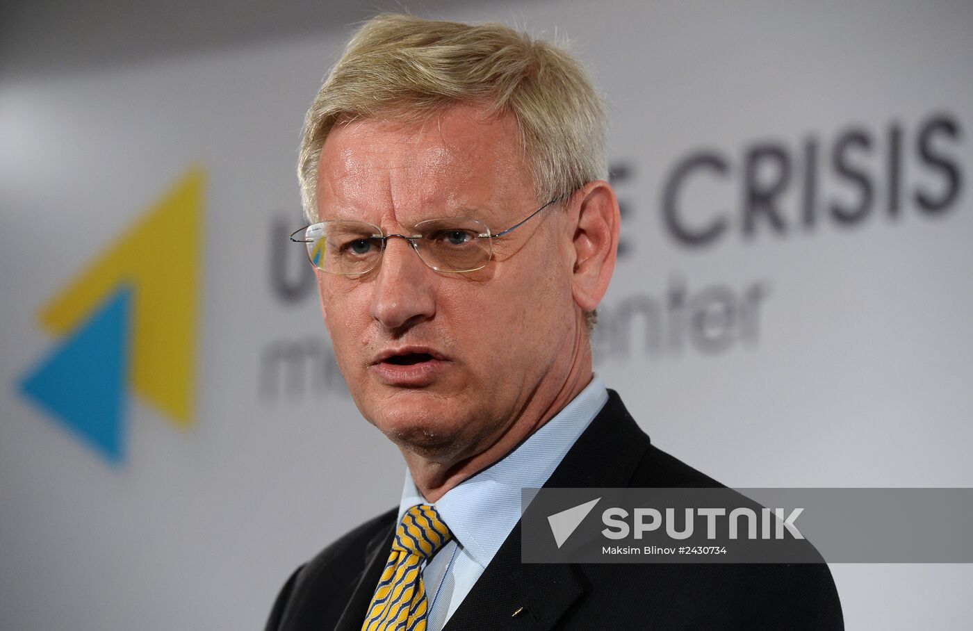 Swedish Foreign Minister Carl Bildt holds briefing in Kiev