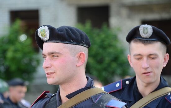 Members of people's volunteer battalion "Vostok" resubordinate Military Unit 3037 in Donetsk