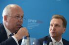 Sergei Chemezov, Chief Executive Officer, Russian Technologies State Corporation, left, and Igor Shuvalov, First Deputy Prime Minister of the Russian Federation, during the panel session "Strategic Communications: a Critical Factor for Competitiveness in Global Markets " at the St. Petersburg International Economic Forum. Location: Russia, St. Petersburg. Author: Vladimir Astapkovich/Sputnik. The St. Petersburg International Economic Forum. Day One
