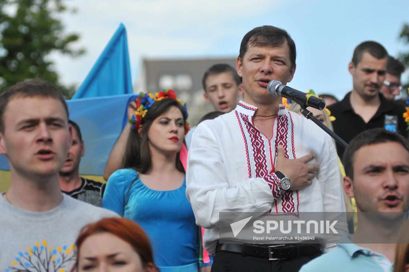 Ukrainian presidential candidate Oleh Lyashko meets with voters in Lvov