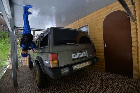 Prior to opening of Upside Down House in Novosibirsk