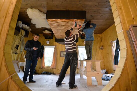 Prior to opening of Upside Down House in Novosibirsk