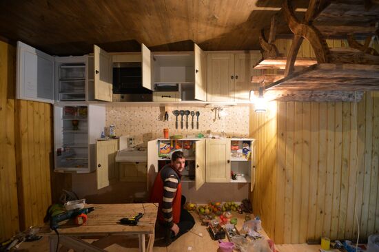 Prior to opening of Upside Down House in Novosibirsk