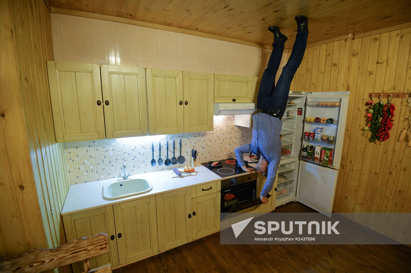 Prior to opening of Upside Down House in Novosibirsk