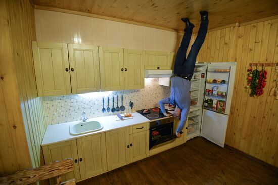Prior to opening of Upside Down House in Novosibirsk