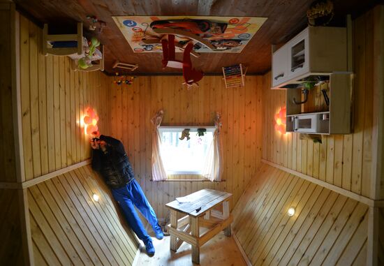 Prior to opening of Upside Down House in Novosibirsk