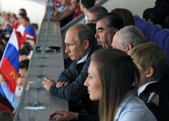 Vladimir Putin attends 2014 Men's World Ice Hockey Championships final match