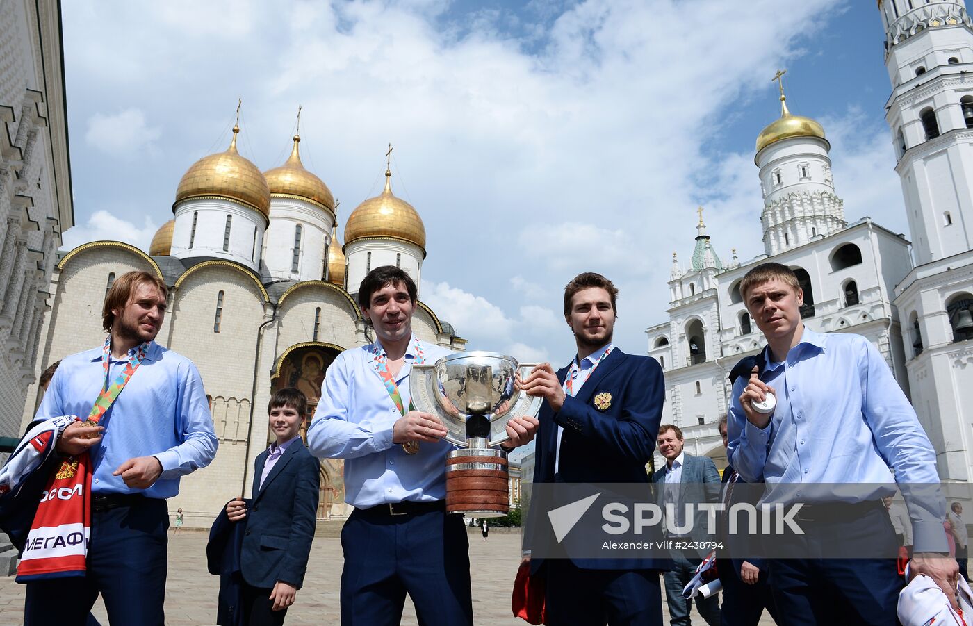 Celebrating Russia's ice hockey victory in Moscow