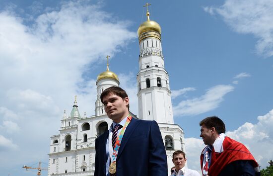 Celebrating Russia's ice hockey victory in Moscow