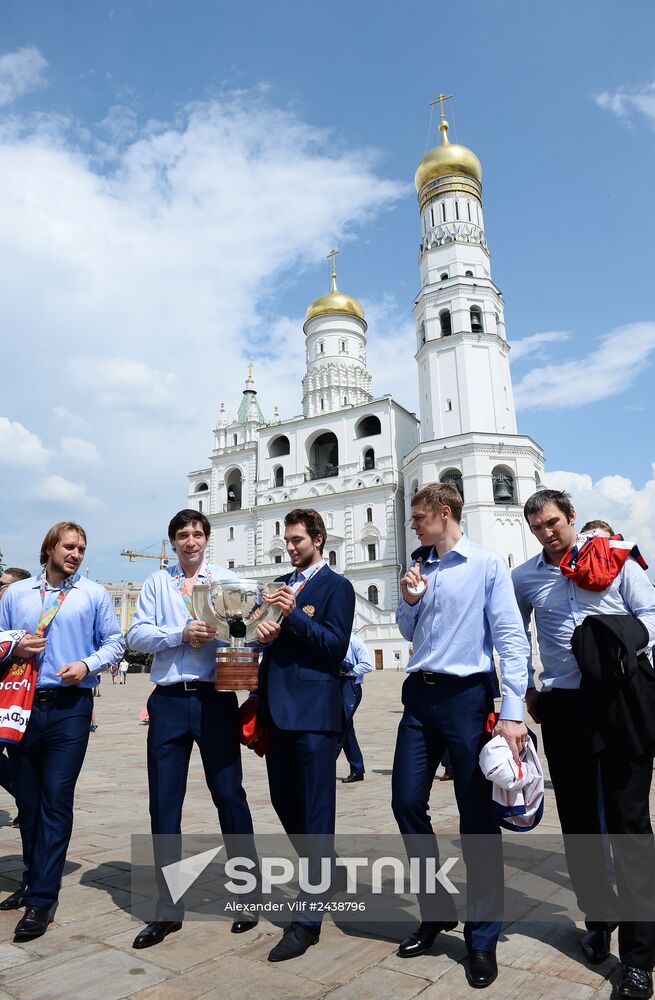 Celebrating Russia's ice hockey victory in Moscow
