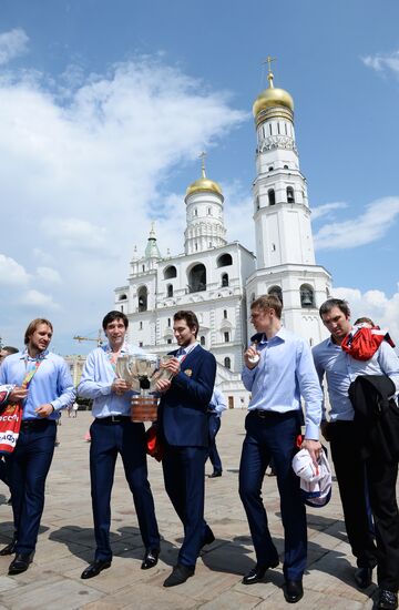 Celebrating Russia's ice hockey victory in Moscow