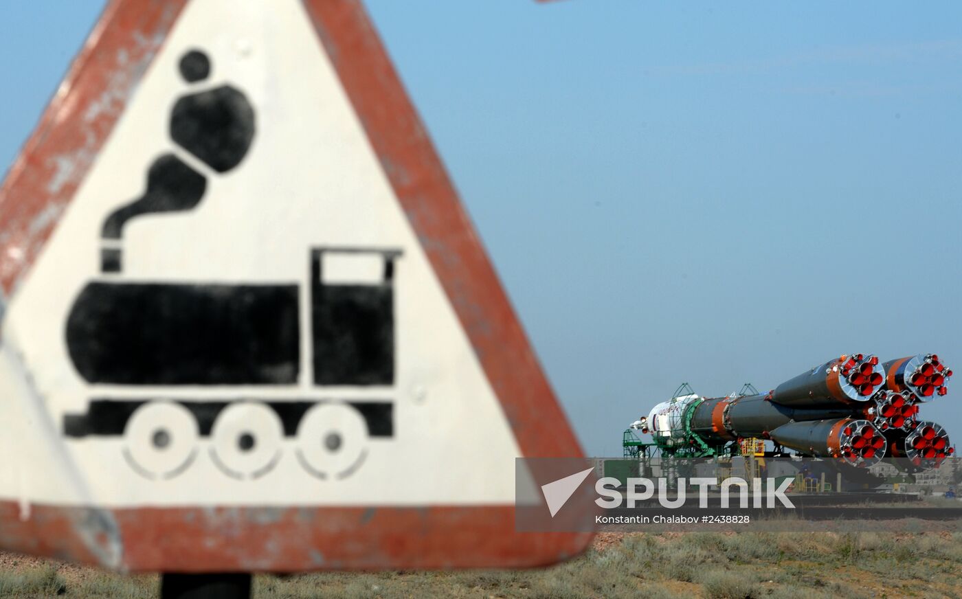 Soyuz rocket with Soyuz TMA-13M atop prepared for launch