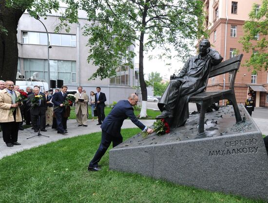 Vladimir Putin at unveiling of statue of Sergei Mikhalkov in central Moscow