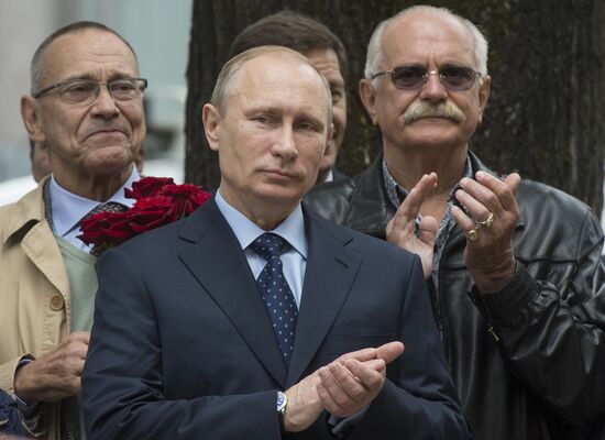 Vladimir Putin at unveiling of statue of Sergei Mikhalkov in central Moscow