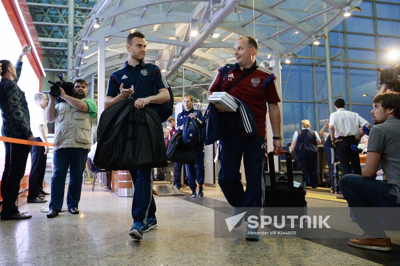 Russian national football team departs for World Cup in Brazil