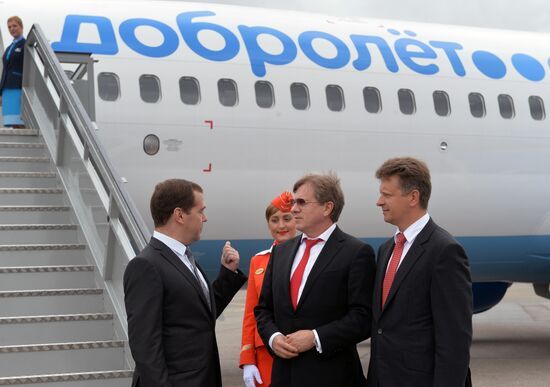 Dmitry Medvedev before first flight by Dobrolet aviation company
