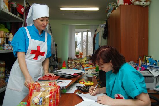 Refugees from Ukraine in Red Cross office in Belgorod