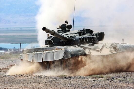 Drill of Kyrgyzstan's tank regiment before Tank Biathlon 2014