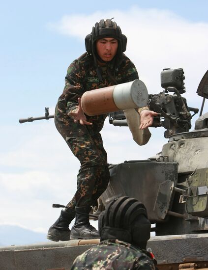 Drill of Kyrgyzstan's tank regiment before Tank Biathlon 2014
