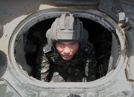 Drill of Kyrgyzstan's tank regiment before Tank Biathlon 2014