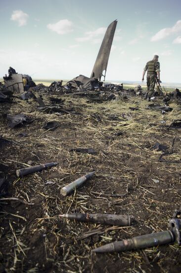 Impact point of Ukrainian Air Force Il-76 downed by Lugansk self-defense