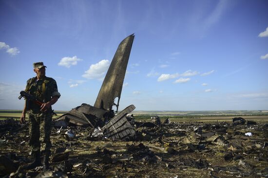 Impact point of Ukrainian Air Force Il-76 downed by Lugansk self-defense
