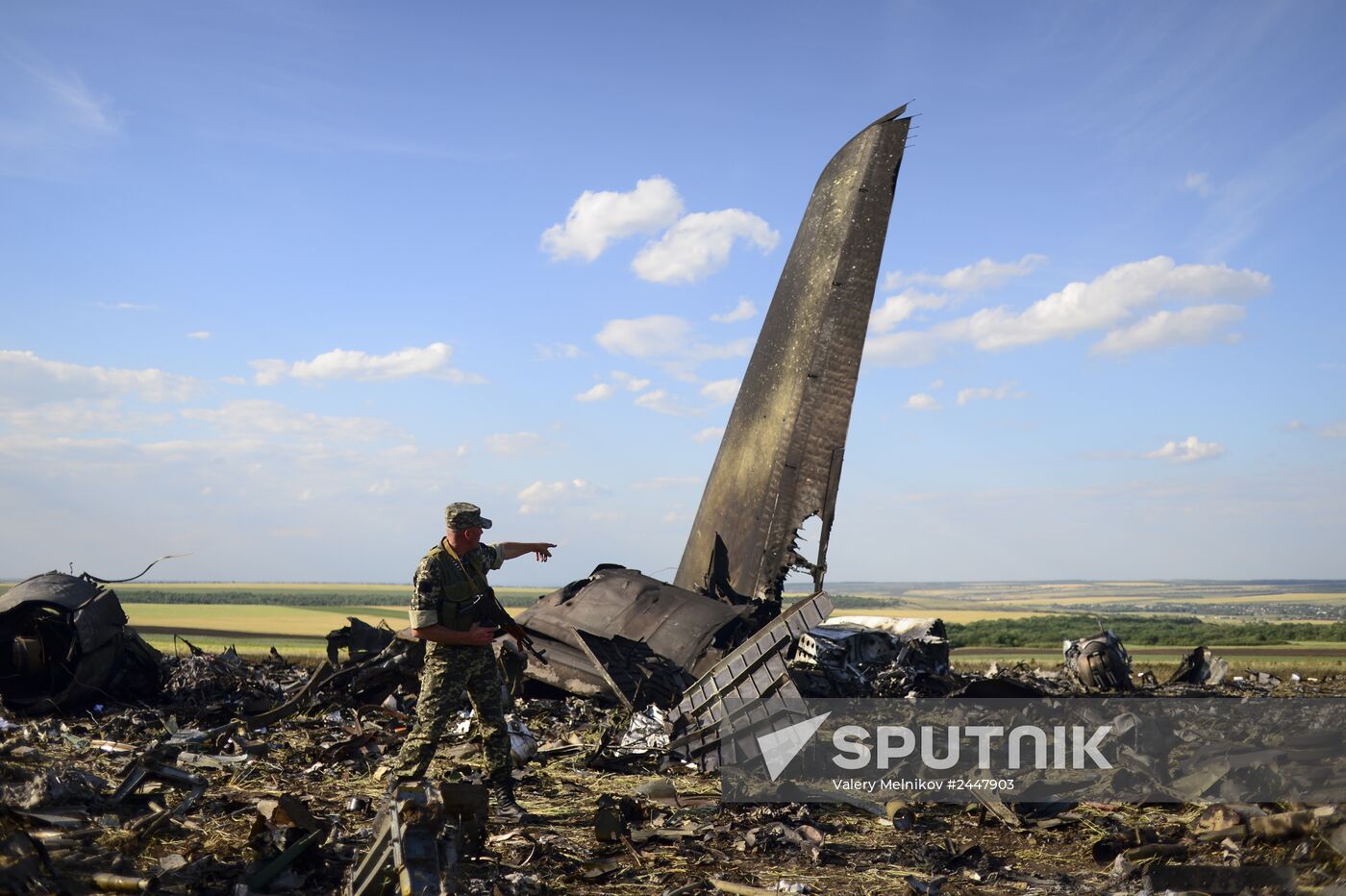 Impact point of Ukrainian Air Force Il-76 downed by Lugansk self-defense