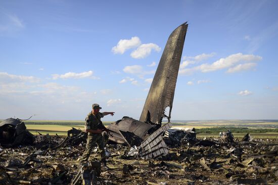 Impact point of Ukrainian Air Force Il-76 downed by Lugansk self-defense