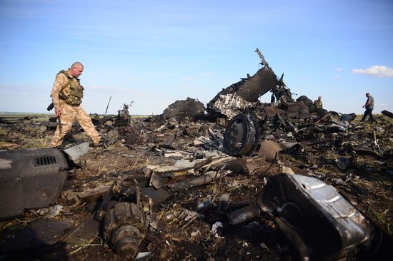 Impact point of Ukrainian Air Force Il-76 downed by Lugansk self-defense