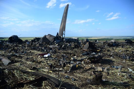 Impact point of Ukrainian Air Force Il-76 downed by Lugansk self-defense