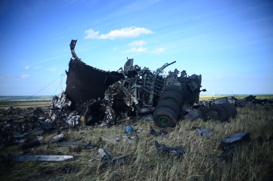 Impact point of Ukrainian Air Force Il-76 downed by Lugansk self-defense