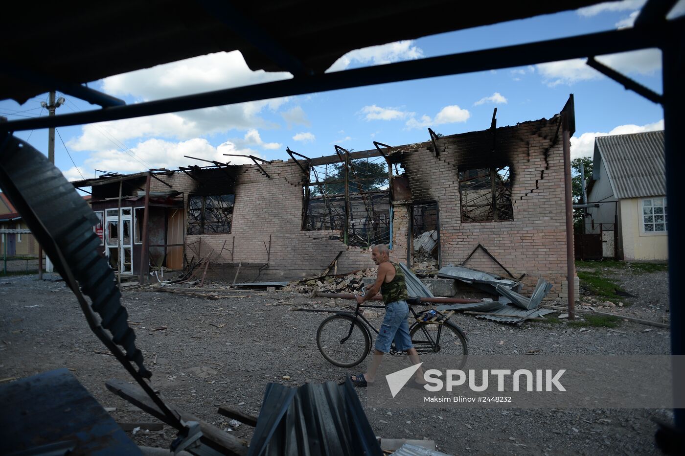 Aftermath of shelling in the town of Amvrosiyevka, Donetsk region
