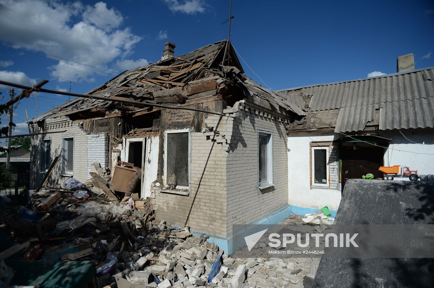 Aftermath of shelling in the town of Amvrosiyevka, Donetsk region
