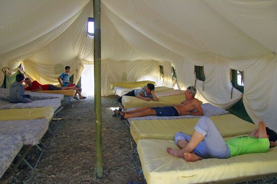 Camp for refugees from conflict in southestern Ukraine in Sevastopol