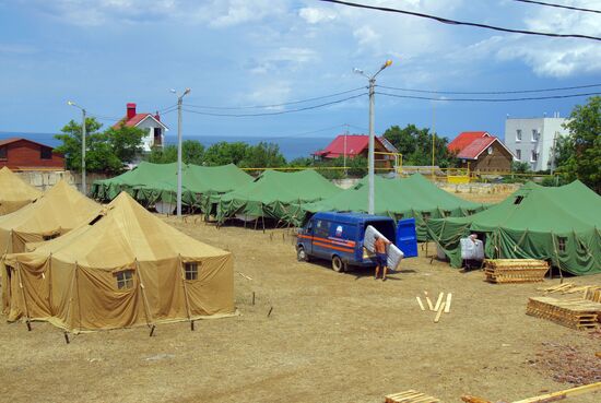 Camp for refugees from conflict in southeastern Ukraine in Sevastopol