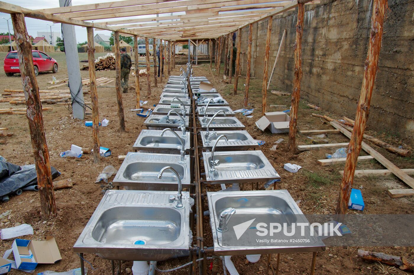 Camp for refugees from conflict in southeastern Ukraine in Sevastopol